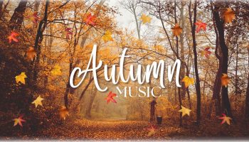 jesienny las, jesienne liście, napis autumn music