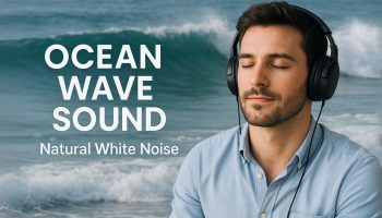 a man wearing headphones listening to white noise of ocean waves